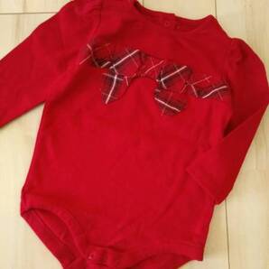 海外GYMBOREE/6-12m*チェック柄リボンが可愛いロンパース