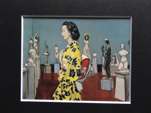 中西 利雄、彫刻と女、希少な額装用画集より、美品、新品額装付