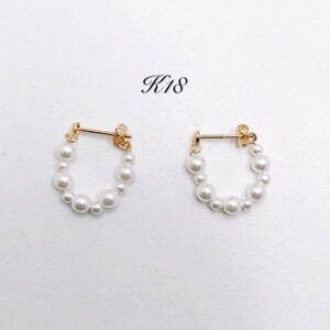 K18 18 gold hoop earrings fresh water pearl man and woman use men's accessory present wrapping free 