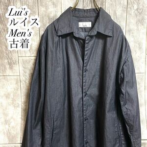 【Lui's】ルイス　長袖シャツジャケット　コート　サイドポケット付　メンズ　Mサイズ　古着　luis ネイビー　紺色