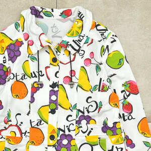 Deformation collar pop art fruit print shirt jktレディース M相当 ポップ デザイン フルーツ 総柄