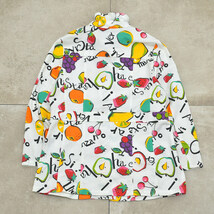 Deformation collar pop art fruit print shirt jktレディース M相当 ポップ デザイン フルーツ 総柄_画像3