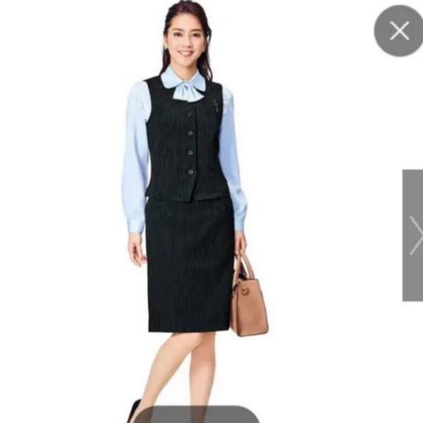 事務服制服 セシール ベスト+スカート ストライプ 制服 事務服