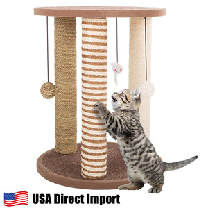 [ American direct import ]Tan and Cream 3 Pole Cat Scratching Post with Perch PETMAKER cat tower nail sharpen scratch cat for 