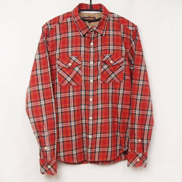 PURPLE＆YELLOW コットン チェックシャツ レッド Sサイズ