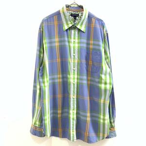 ☆LANDS'END ランズエンド メンズ チェック柄長袖シャツ 竹70%綿30% 小花柄 サイズXL 紫×緑×白【レターパックプラス郵送可】