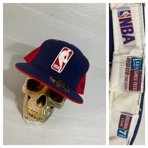未使用　90's ヴィンテージ USA製　NEW ERA ニューエラ　× NBA ニュージャージーネッツ　紺×赤　ベースボールキャップ　7 3/4 野球帽子