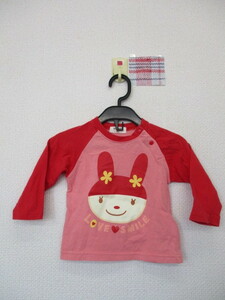 ★ WISHER 赤ちゃん用 うさぎプリント 長袖Tシャツ ピンク×赤（８０）