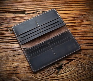 長財布 小銭入れ ポーチ ミニ財布 薄い 牛本革 コインケース カード入れハンドメイド 革小物