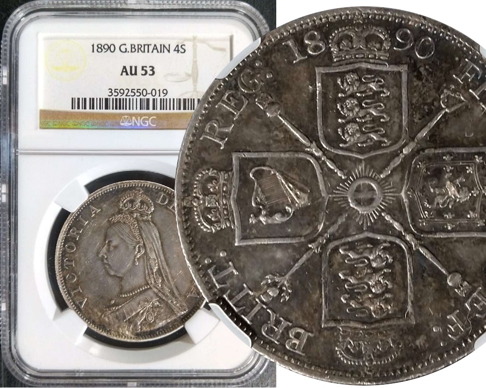 豪華 1889年 英国 ヴィクトリア女王 ダブルフローリン銀貨 - 旧貨幣 