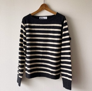 MARGARET HOWELL MHL. Margaret Howell natural feeling. exist wool panel border knitted sweater black black II 2 tops 