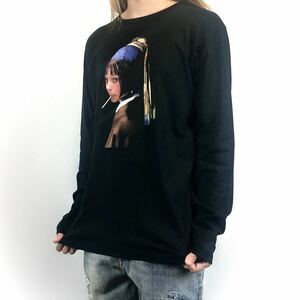 新品 レオン LEON ヒロイン マチルダ フェルメール 青いターバン 真珠の耳飾りの少女 ロンT 長袖 Tシャツ XS Sサイズ 小さい タイト スリム