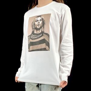 新品 カートコバーン ニルヴァーナ NIRVANA 90年代 グランジ バンド ボーダー セピア ロンT 長袖 Tシャツ XS Sサイズ 小さい タイト スリム