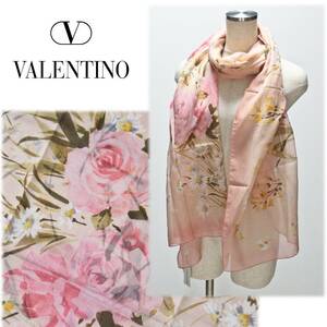 《VALENTINO ヴァレンティノ》新品 春色 桜色 シルク混 大判ストール プレゼントにも A5803