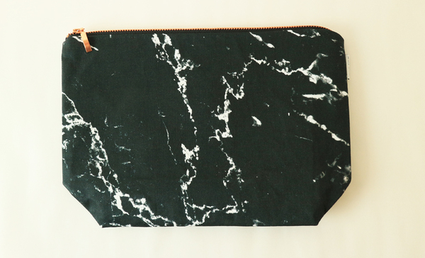 renna deluxe MARBLE bag Lサイズ ／マーブル ブラック バッグ メイクアップバッグ ポーチ ペンシルケース ローズゴールドコッパージッパー