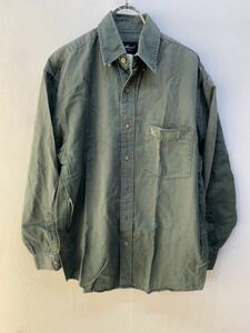 【人気】Eddie Bauer/エディバウアー　カジュアル　シャツ　緑／グリーン 　オリーブ　長袖　メンズXS　アメリカ　古着　K1671