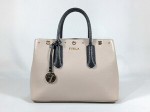 Free Shipping [Extreme Beauty] FURLA Furla Handbag 2way Shoulder Bag Leather Beige x Black, debt, Furla, Handbag