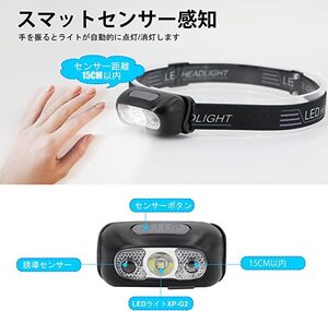 注目 モーションセンサー内蔵 USB充電式 ヘッドライト IPX5防水 500LM ヘッドランプ 高輝度 45°角度調節 釣り 登山 キャンプ 防災