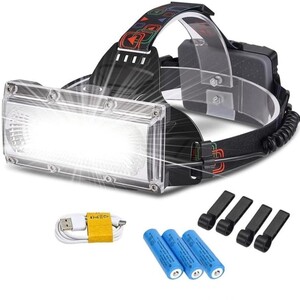 注目 人気商品 USB充電式 巨大COB搭載LED ヘッドライト 大容量バッテリー付き 防水