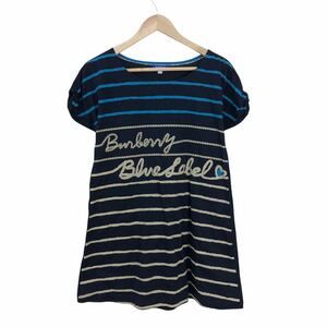 Nm012 BURBERRY BLUE LABEL バーバリーブルーレーベル チュニック Tシャツ カットソー ボーダー ロゴ トップス ネイビー 36 三陽商会