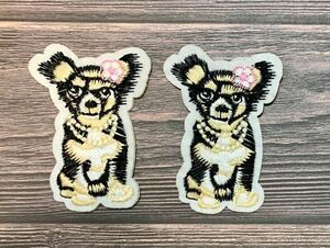 【2個】犬の刺繍ワッペン☆アイロン☆テリア　ヨークシャー・テリア　アップリケ ヨーキー　ヨープー　ヨークシャテリア　トイプードル