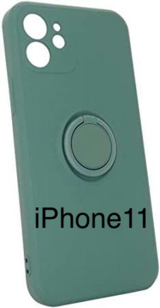 iPhone11 シリコンケース リング付き ダークグリーン 韓国