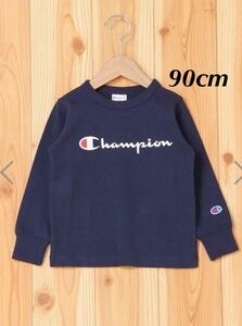 新品16766　Championチャンピオン　90cm 紺ネイビー　長袖Tシャツ 胸プリントロゴ丸首Tシャツ 　春オールシーズンキッズジュニア男女兼用