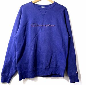 ■ 90s 90年代 USA製 Champion チャンピオン 前ガゼット付き 刺繍ロゴ スウェット トレーナー 古着 アメカジ ストリート 裏起毛 サイズL ■