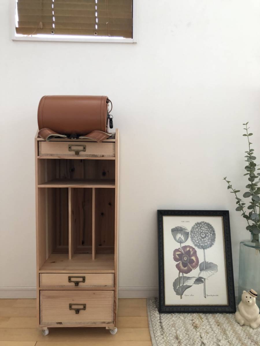 ★Size can be changed★Wooden school bag storage rack ④/Solid wood☆Caster wagon study desk Can be ordered Can be ordered Can be ordered Size can be changed, handmade works, furniture, Chair, shelf, bookshelf, shelf