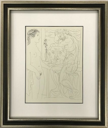 【特価】　≪　　パブロ・ピカソ　　≫　　リトグラフ【石版画】　 FEMALE MODEL AND TWO SCULPTURES　　1956年　　PABLO　PICASSO