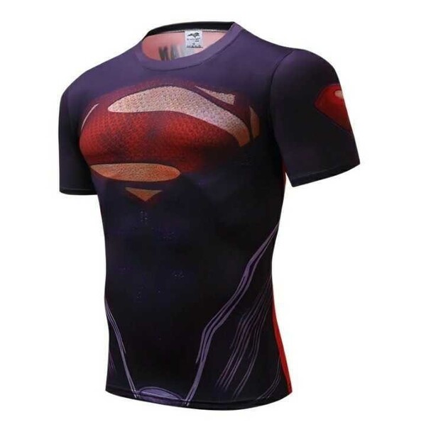 【同梱1500円/新品/送料無料/国内発送】3D Tシャツ Mサイズ 速乾 スポーツ 半袖 プリント コンプレッション ジム 濃紺赤SU