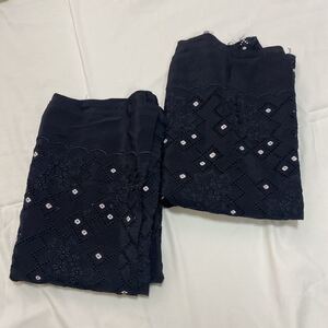 刺繍生地 花柄 黒 2枚セット