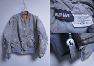 X3/5860★アメリカ製★ヴィンテージ 90s アルファ ALPHA INDUSTRIES シルバーグレー系色 MA-1 フライトジャケット MIL-J-82790J #IDEAL☆L