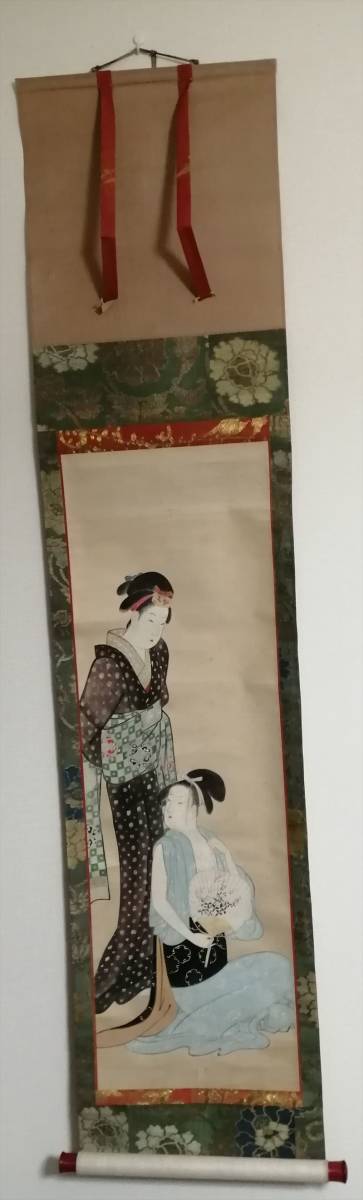 Kitagawa Utamaro, Pose d'été, Deux femmes, Boîte, Document d'introduction, Parchemin laqué Negoro, Période Edo, Artiste Ukiyo-e, peinture, Ukiyo-e, imprimer, Peinture de belle femme