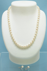 .. pearl 7.3-7.4mm 43cm necklace 7.2mm K14WG earrings used free shipping 0[c510] pearl book@ pearl used ‡