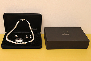 Pt900 diamond .. pearl necklace earrings ring [C258] platinum pearl book@ pearl 3 point set used ‡