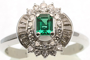 ! Pt900 ring emerald 0.37 diamond 0.67 #17.5 8.3g polished [y294]. another ending so-ting platinum ring used 