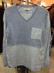 nonnative ノンネイティブ (NN-S2105) DRIFTER PULLOVER SHIRT - LINEN CHAMBRAY リネン切り替えシャンブレープルオーバーシャツ 青 0　