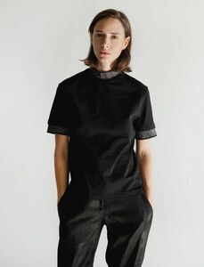 ACNE STUDIOS アクネ ステュディオス (1662-343-1409) ユナイテッドアローズ購入 Meike Solid t-shirt リブレイヤードTシャツ 黒 BLACK S