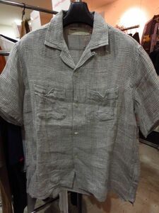 NAISSANCE ネサーンス 製品洗い加工リネンチェック半袖シャツ 灰 グレー GRAY M