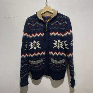 ☆送料無料☆TOMMY HILFIGER☆ウールニットカウチン☆フルジップニットブルゾン☆雪柄☆M☆K21c