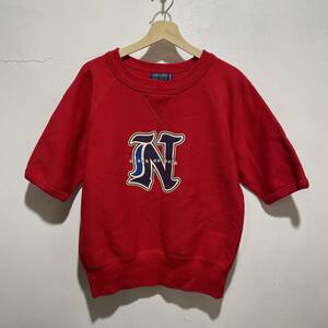 ☆送料無料☆NIGEL CABOURN☆ナイジェルケーボン☆半袖スウェット☆裏起毛☆日本製☆前V☆ラバープリント☆赤☆L20c