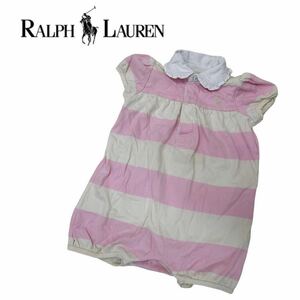 a806 ベビー服 子供服 キッズ ジュニア ロンパース 半袖ロンパース ショートオール RALPH LAUREN ラルフローレン ピンク×ホワイトサイズ9M