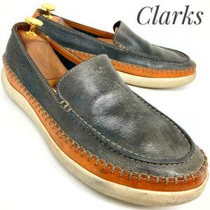 ☆即決・送料無料☆ Clarks クラークス Cushion Plus クッションプラス スリッポン グレー 26cm　革靴 スニーカー 本革 本皮 メンズ