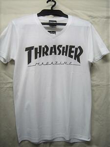 セール 30%OFF THRASHER スラッシャー TH8102VFJ MAG LOGO Tシャツ Vネック 半袖 白黒 M メンズ