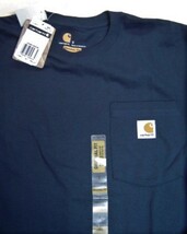 Carhartt カーハート K126 work wear ヘビーウェィト 厚地 ポケットＴシャツ 長袖 紺 S M相当 サイズ大きめ メキシコ製 新品_画像3