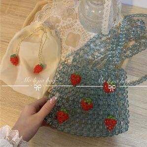 新品 ビーズバック ハンドバック ミニバッグ 女性用 手提げ 巾着袋 シースルー 春 夏レディース いちご