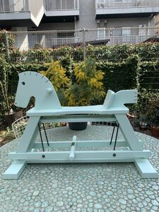 akote company Vintage. [.... wooden horse ]Rocking Horse emerald * green *akote* Gin nai wooden toy bo- flannel ndo