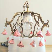 ◆ アンティーク 薔薇 の シャンデリア ◆関連類似→ バラ ピンク ローズ 真鍮 陶器 レトロ ヴィンテージ ペンダントライト 照明 ランプ_画像5