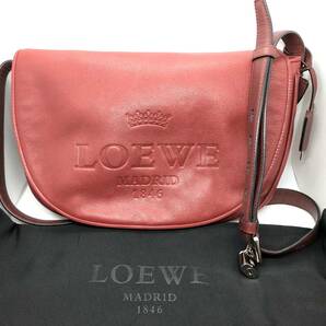 美品★LOEWE ロエベ★ヘリテージ サッチェル ショルダーバッグ カナデ シルバー鍵チャーム レッド系の画像1